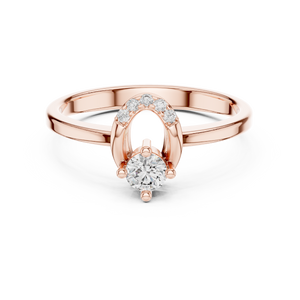 Rose gold round open oval lab grown diamond ring, angled view