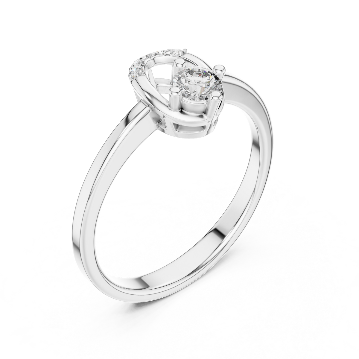 White gold round open oval lab grown diamond ring, side view