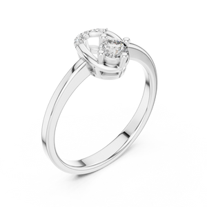 White gold round open oval lab grown diamond ring, side view