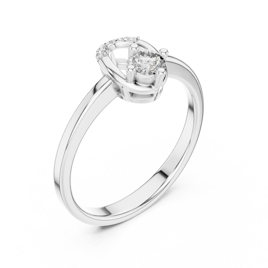 White gold round open oval lab grown diamond ring, side view