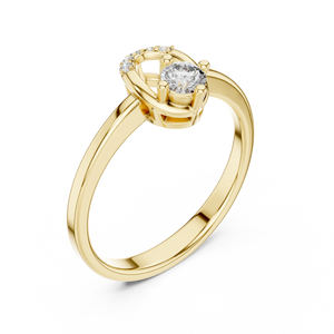 Yellow gold round open oval lab grown diamond ring, side view