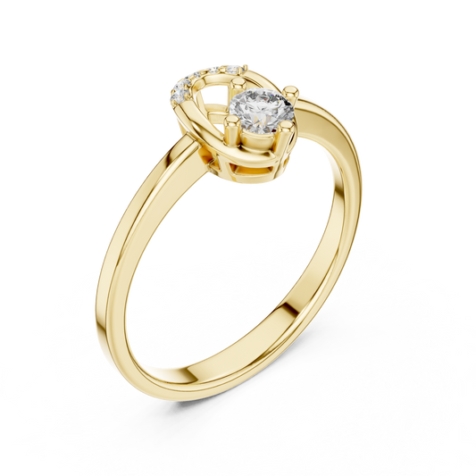 Yellow gold round open oval lab grown diamond ring, side view
