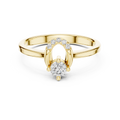 Yellow gold round open oval lab grown diamond ring, angled view