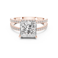 Rose gold princess cut split shank lab grown diamond ring, angled view