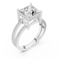 White gold princess cut split shank lab grown diamond ring, side view