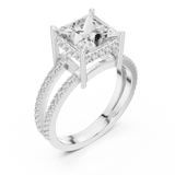 White gold princess cut split shank lab grown diamond ring, side view