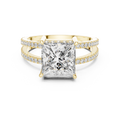 Yellow gold princess cut split shank lab grown diamond ring, angled view