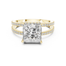 Yellow gold princess cut split shank lab grown diamond ring, angled view