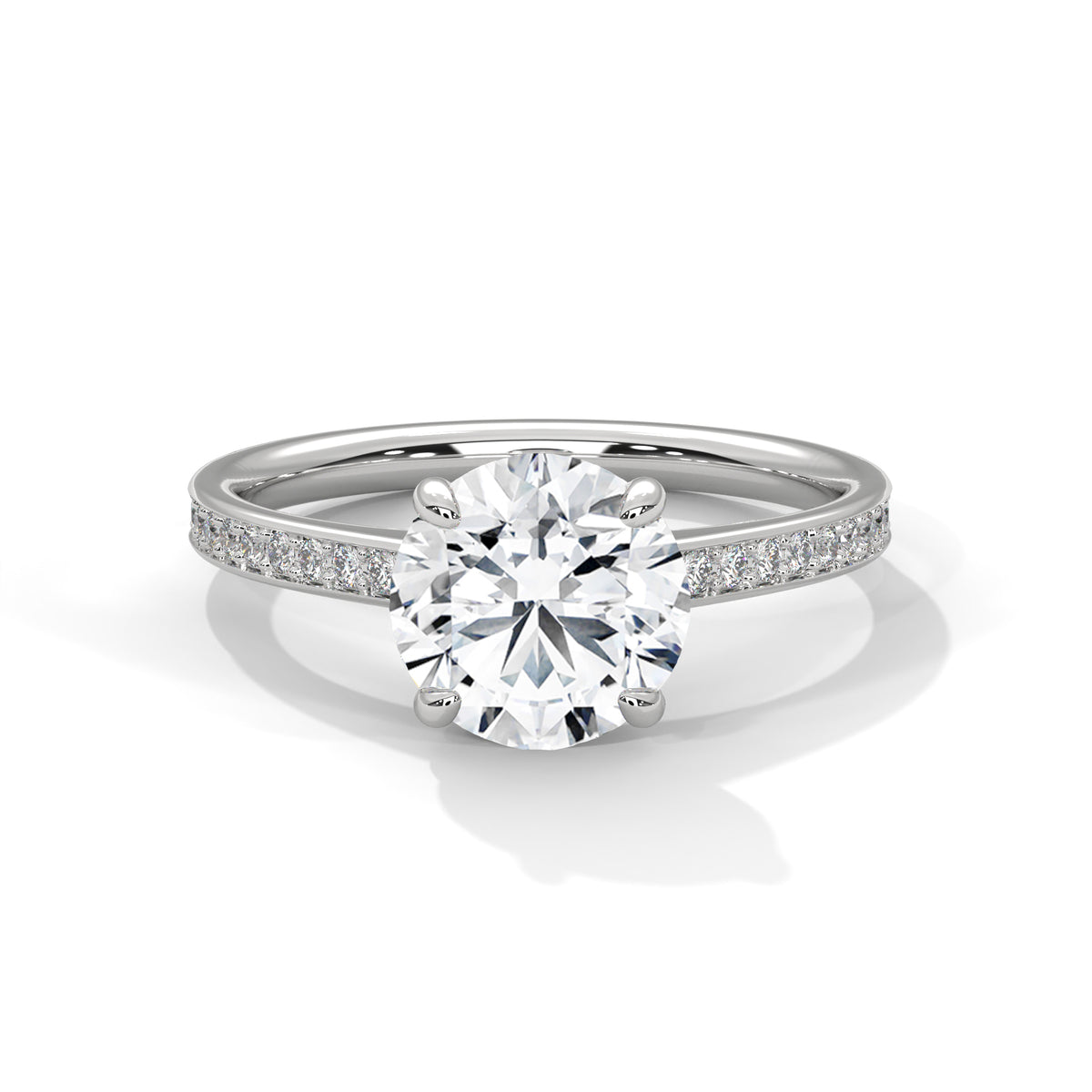 2 Carat Round Cut Lab Created Diamond Pavé Band Solitaire Engagement Ring – Side View | Luzora Jewels