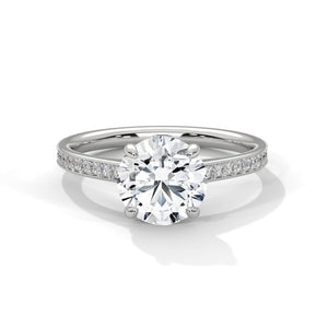 2 Carat Round Cut Lab Created Diamond Pavé Band Solitaire Engagement Ring – Side View | Luzora Jewels