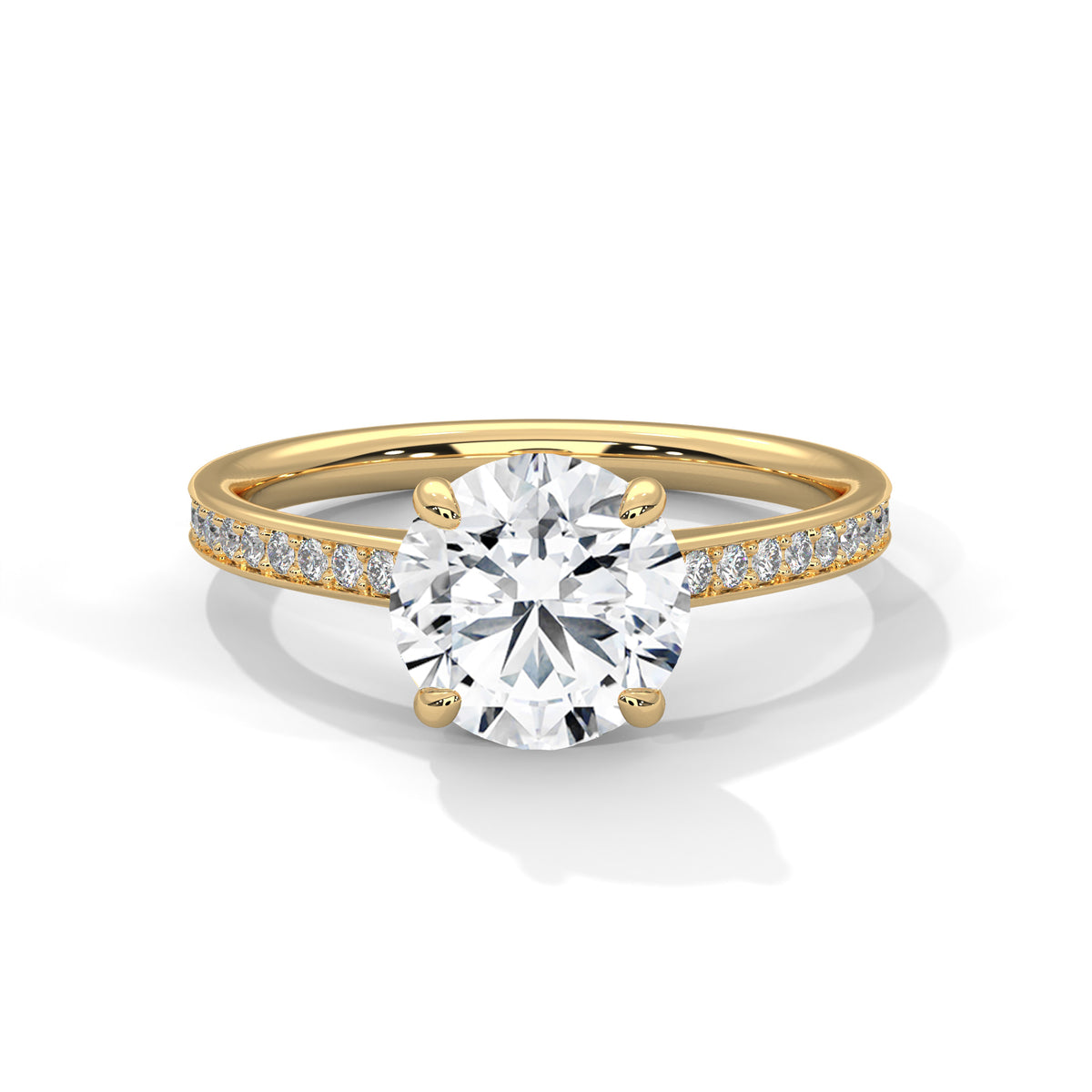 2 Carat Round Cut Lab Grown Diamond Ring for Women – Pavé Band Solitaire Close-Up | Luzora Jewels