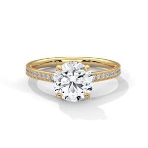 2 Carat Round Cut Lab Grown Diamond Ring for Women – Pavé Band Solitaire Close-Up | Luzora Jewels