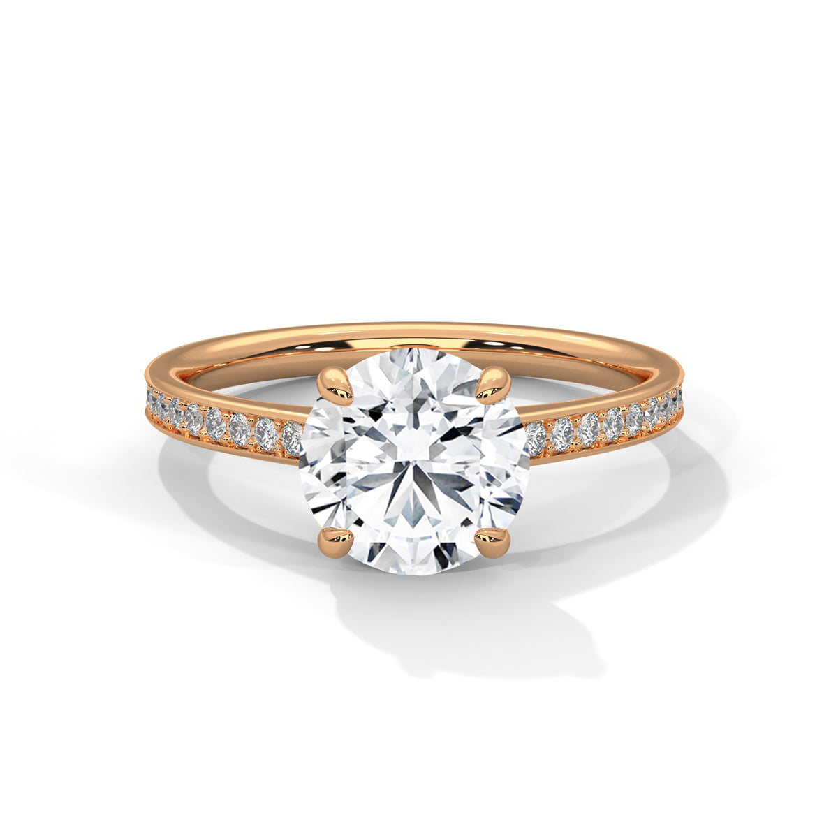 2 Carat Round Cut Lab Grown Diamond Engagement Ring on Hand – Pavé Band Solitaire | Luzora Jewels