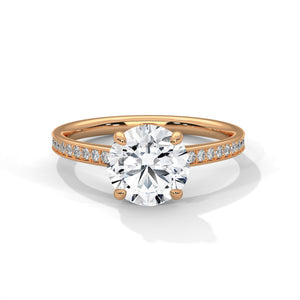 2 Carat Round Cut Lab Grown Diamond Engagement Ring on Hand – Pavé Band Solitaire | Luzora Jewels