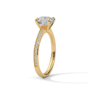 2 Carat Round Cut Lab Grown Diamond Engagement Ring in White Gold – Pavé Band Solitaire | Luzora Jewels