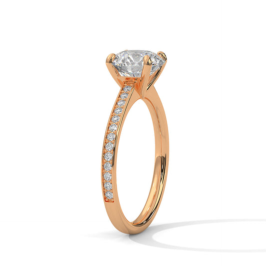2 Carat Round Cut Lab Grown Diamond Engagement Ring in Yellow Gold – Pavé Band Solitaire | Luzora Jewels