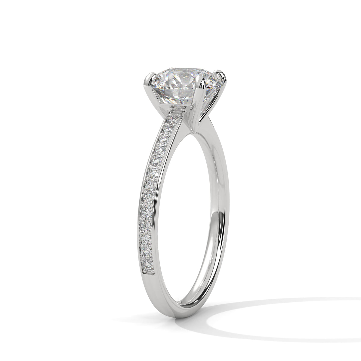 2 Carat Round Cut Lab Grown Diamond Engagement Ring in Rose Gold – Pavé Band Solitaire | Luzora Jewels