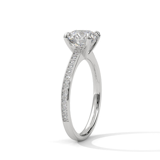 2 Carat Round Cut Lab Grown Diamond Engagement Ring in Rose Gold – Pavé Band Solitaire | Luzora Jewels