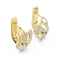Lab Grown Diamond Open Leaf Huggie Earrings in yellow gold, angled view