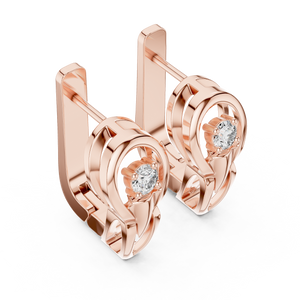 Lab grown diamond solitaire huggie earrings in rose gold, angled view