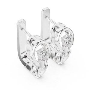 Lab grown diamond solitaire huggie earrings in white gold, angled view