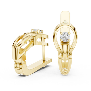 Lab grown diamond solitaire huggie earrings in yellow gold, front view