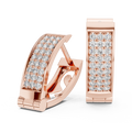 Rose gold lab grown diamond three-row pavé huggie hoop earrings, side view