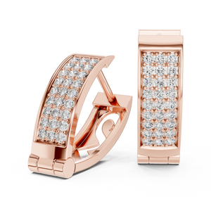 Rose gold lab grown diamond three-row pavé huggie hoop earrings, side view