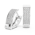 White gold lab grown diamond three-row pavé huggie hoop earrings, side view