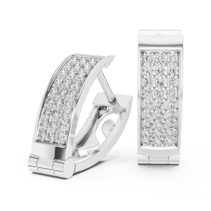 White gold lab grown diamond three-row pavé huggie hoop earrings, side view