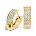 Yellow gold lab grown diamond three-row pavé huggie hoop earrings, side view