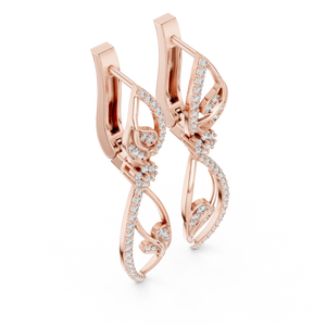 Rose gold lab grown diamond floral vine leverback drop earrings, side view