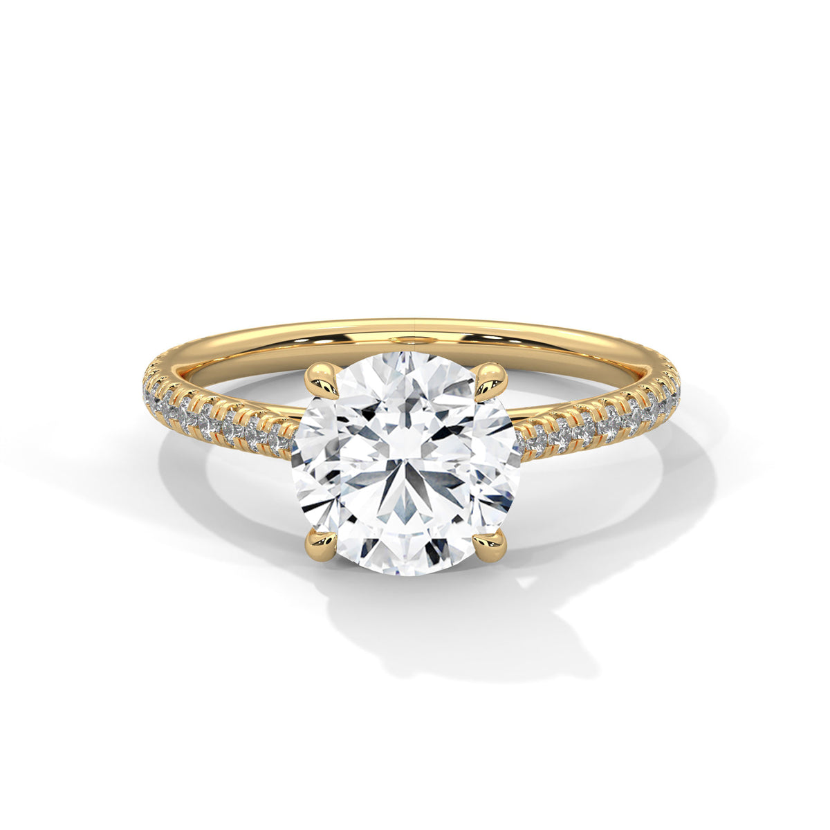 2 Carat Round Cut Lab Created Diamond French Pavé Band Engagement Ring – Side View | Luzora Jewels