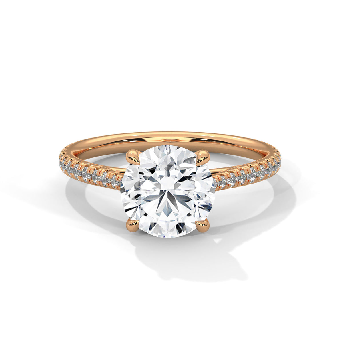 2 Carat Round Cut Lab Grown Diamond Ring for Women – French Pavé Band Close-Up | Luzora Jewels