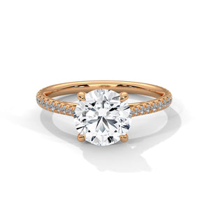 2 Carat Round Cut Lab Grown Diamond Ring for Women – French Pavé Band Close-Up | Luzora Jewels
