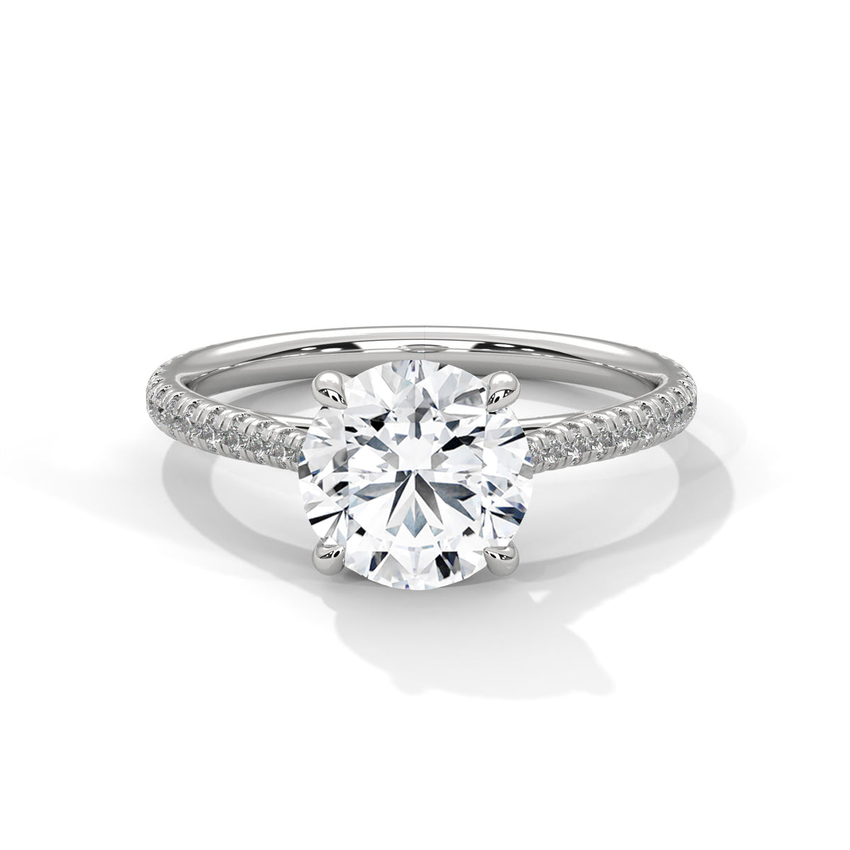 2 Carat Round Cut Lab Grown Diamond Engagement Ring on Hand – French Pavé Band | Luzora Jewels