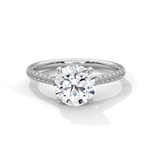 2 Carat Round Cut Lab Grown Diamond Engagement Ring on Hand – French Pavé Band | Luzora Jewels