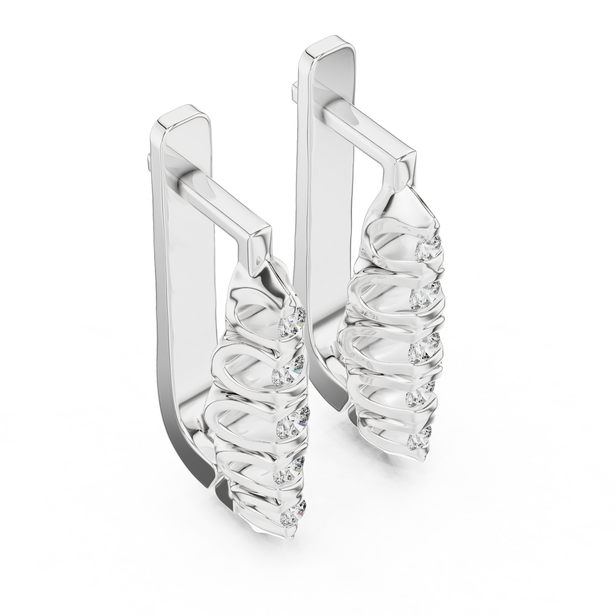 White gold lab grown diamond graduated bezel huggie earrings, side view