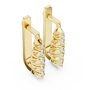 Yellow gold lab grown diamond graduated bezel huggie earrings, side view