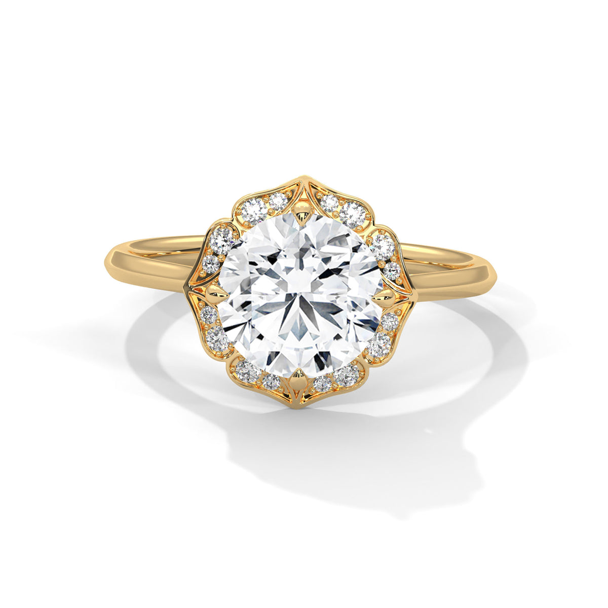2 Carat Round Cut Lab Grown Diamond Engagement Ring in White Gold – Floral Halo | Luzora Jewels