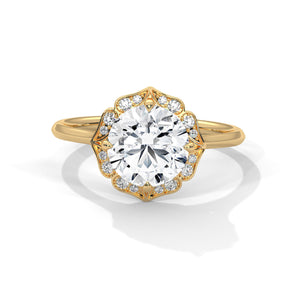 2 Carat Round Cut Lab Grown Diamond Engagement Ring in White Gold – Floral Halo | Luzora Jewels