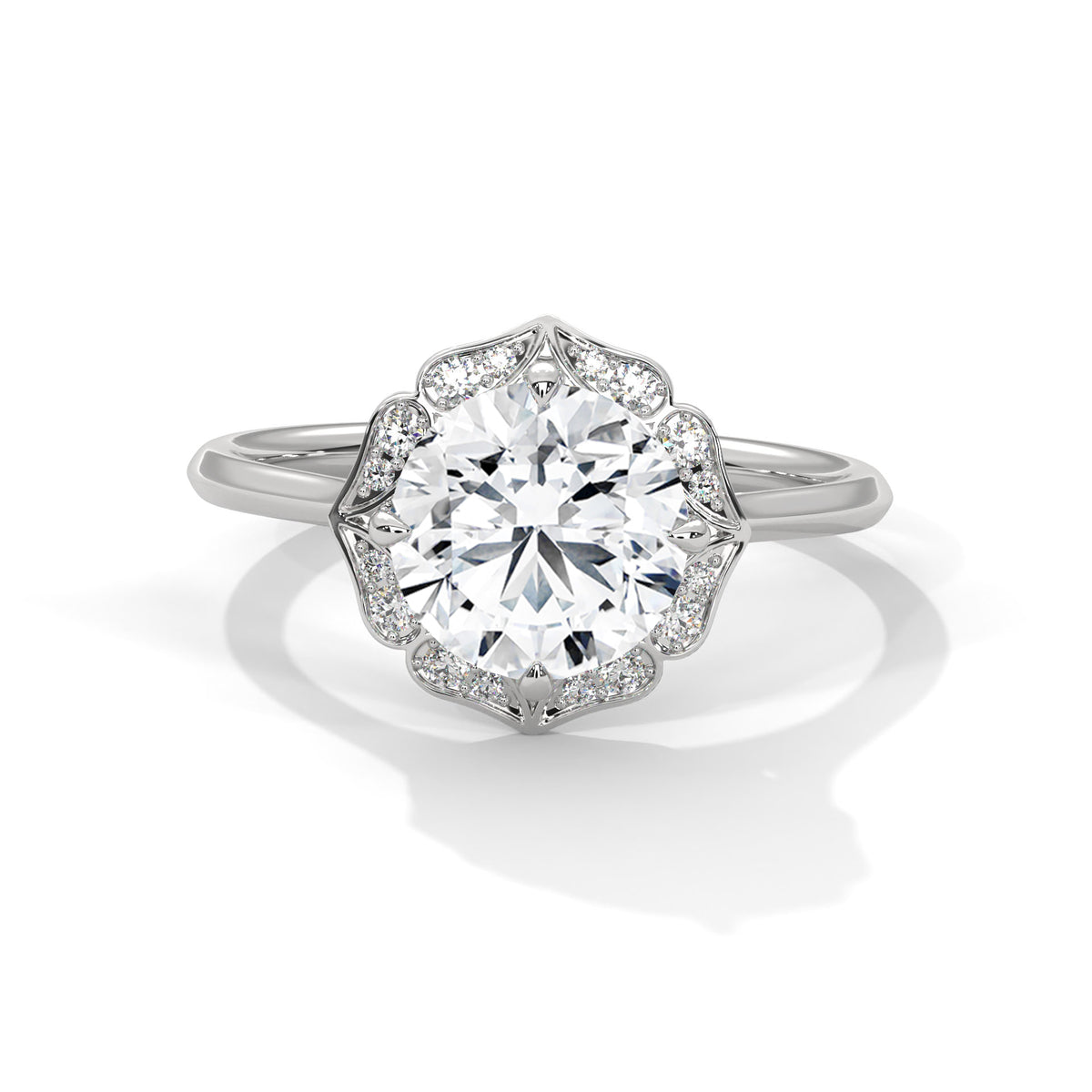 2 Carat Round Cut Lab Grown Diamond Engagement Ring in Rose Gold – Floral Halo | Luzora Jewels