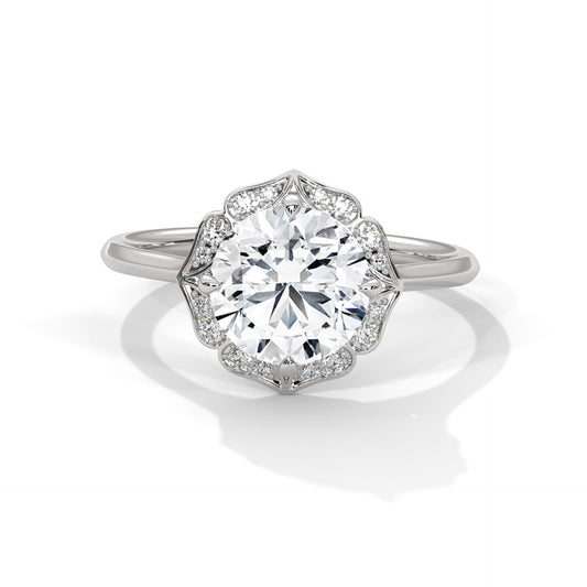 2 Carat Round Cut Lab Grown Diamond Engagement Ring in Rose Gold – Floral Halo | Luzora Jewels
