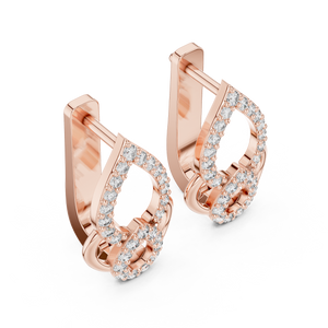 Rose gold lab grown diamond double teardrop huggie earrings, side view