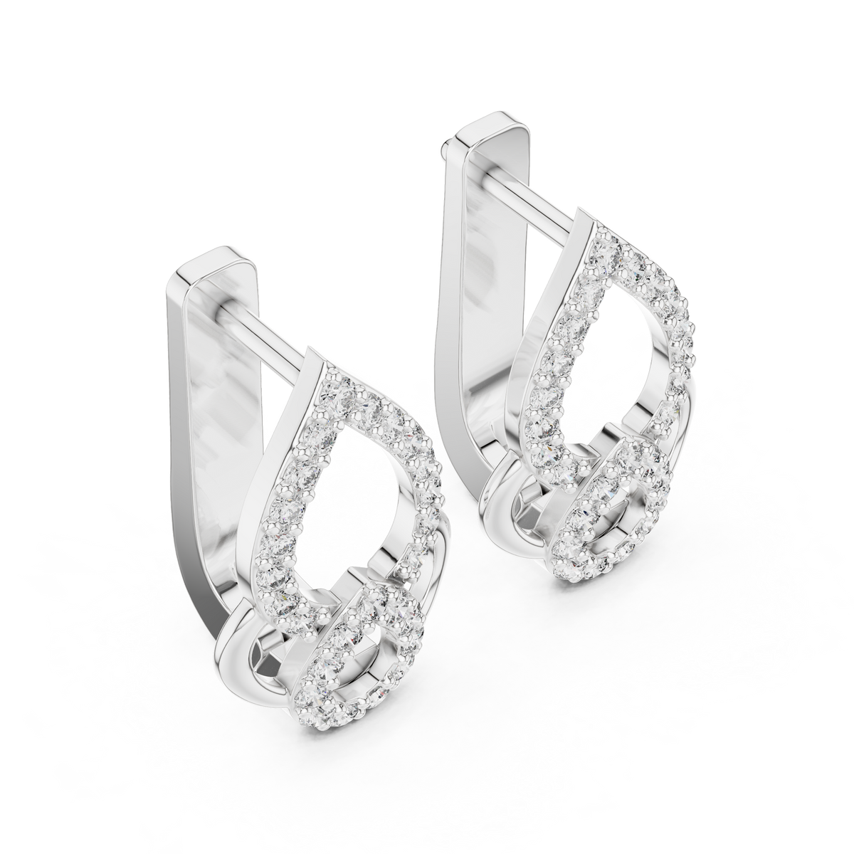 White gold lab grown diamond double teardrop huggie earrings, side view