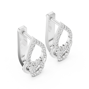 White gold lab grown diamond double teardrop huggie earrings, side view