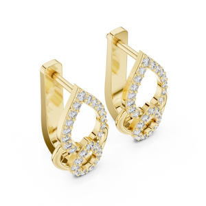Yellow gold lab grown diamond double teardrop huggie earrings, side view