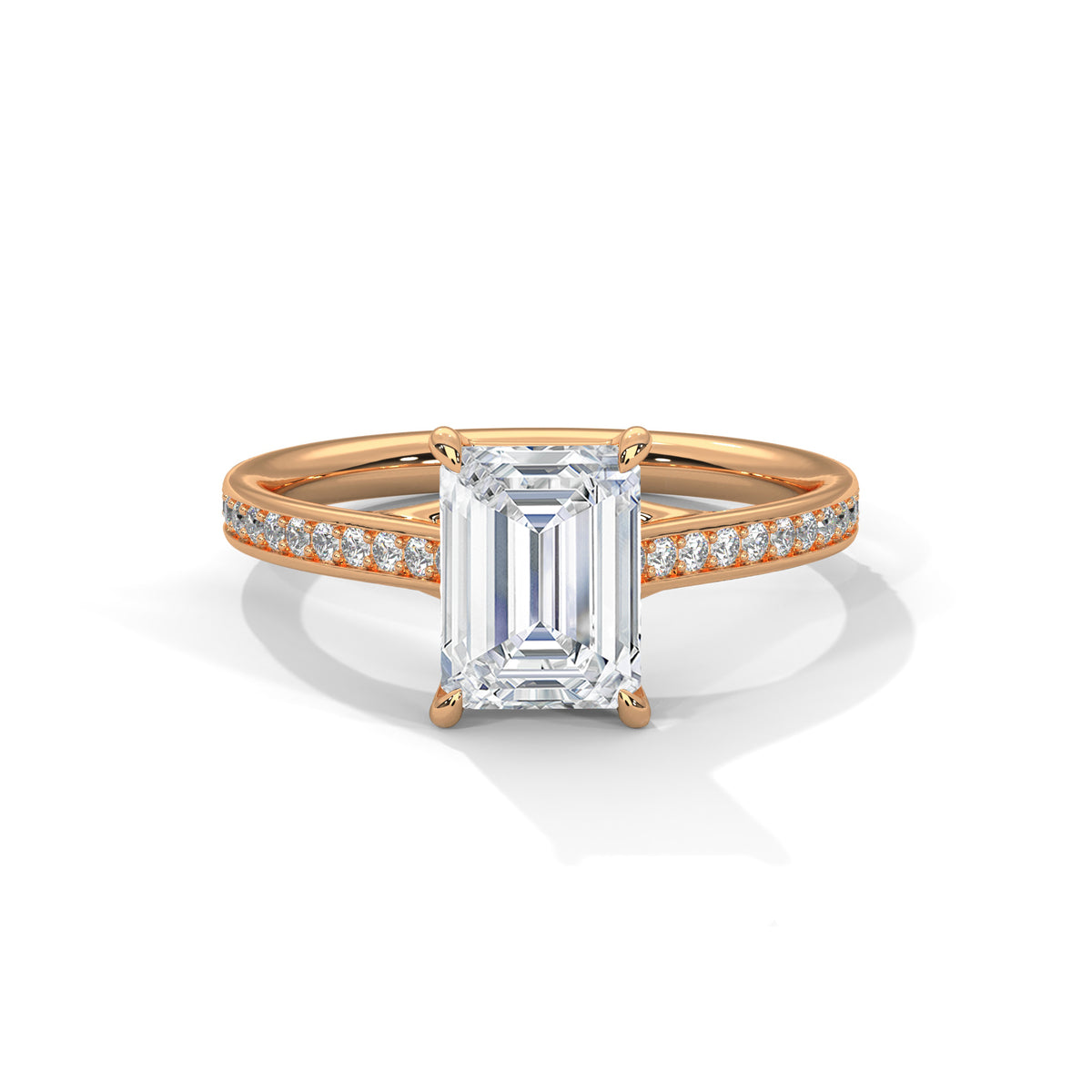 2 Carat Radiant Cut Lab Created Diamond Pavé Band Engagement Ring – Side View | Luzora Jewels