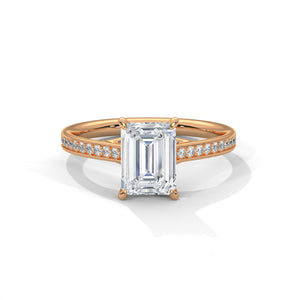 2 Carat Radiant Cut Lab Created Diamond Pavé Band Engagement Ring – Side View | Luzora Jewels