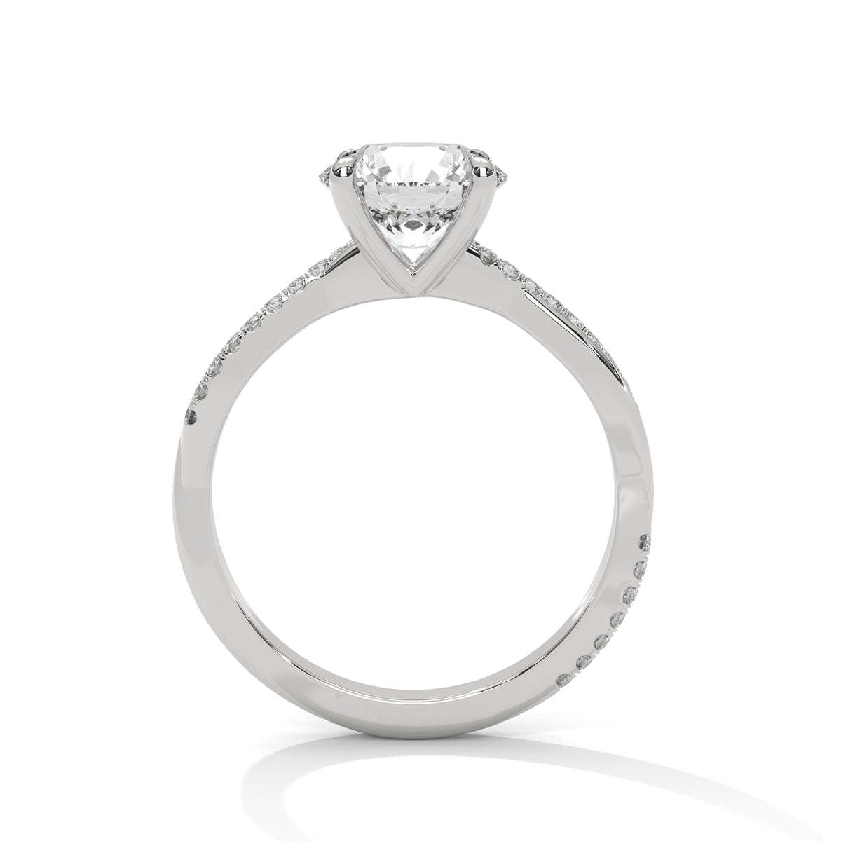 2 Carat Round Cut Lab Created Diamond Twisted Pavé Solitaire Engagement Ring – Side View | Luzora Jewels